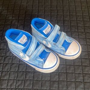Blue high top velcro converse